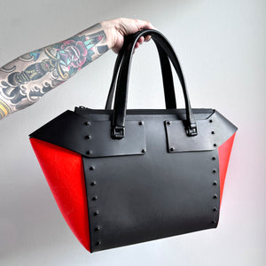 ARCHIVAL LARGE STUDDED TOTE BLACK & NEON ORANGE