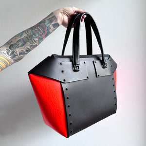 ARCHIVAL LARGE STUDDED TOTE BLACK & NEON ORANGE