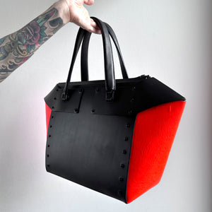 ARCHIVAL LARGE STUDDED TOTE BLACK & NEON ORANGE