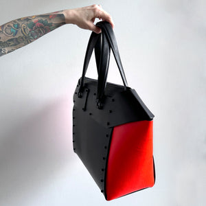 ARCHIVAL LARGE STUDDED TOTE BLACK & NEON ORANGE