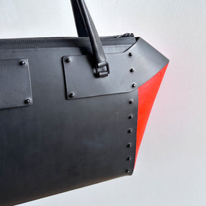 ARCHIVAL LARGE STUDDED TOTE BLACK & NEON ORANGE