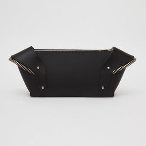 SCULPTED FRINGED WING CLUTCH BLACK