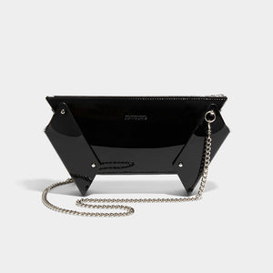 winged box clutch with chain patent black fleet ilya