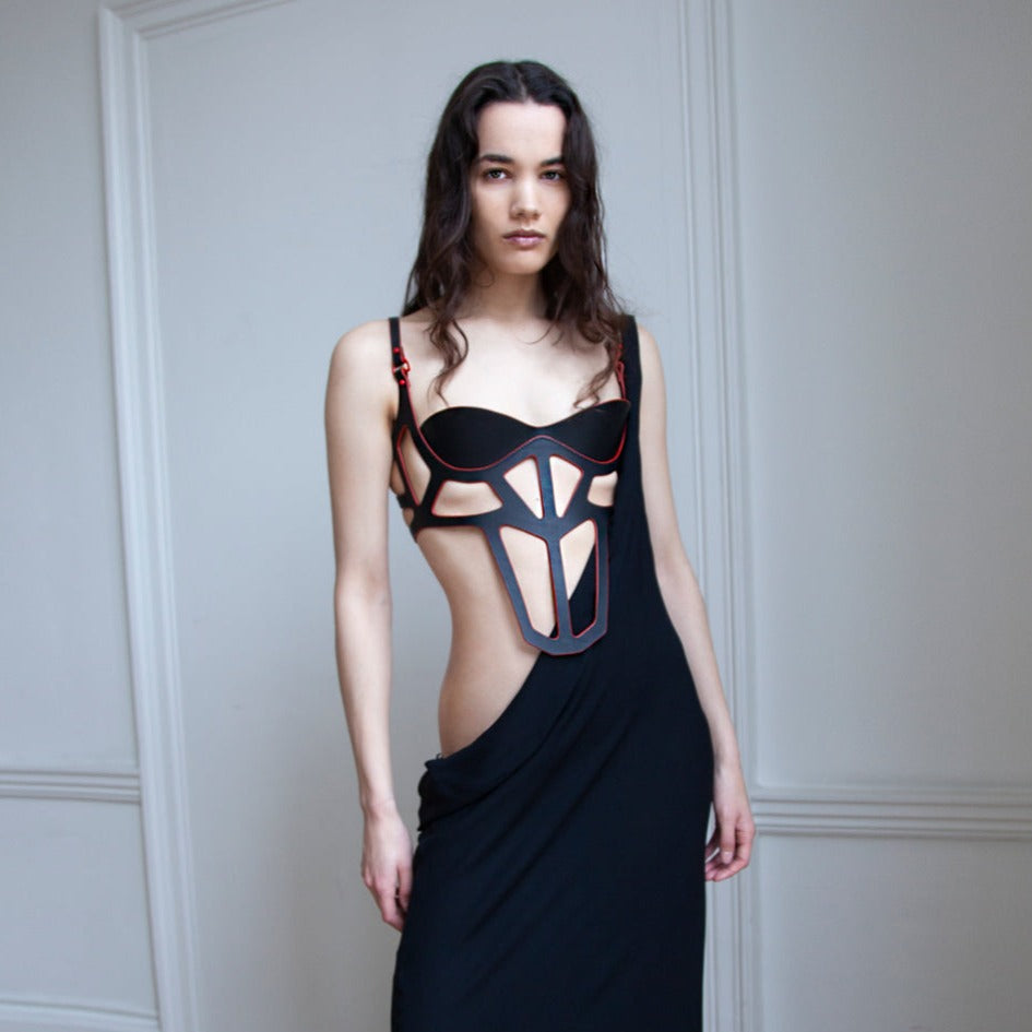 CUT OUT BALCONY BODICE RED EDGE