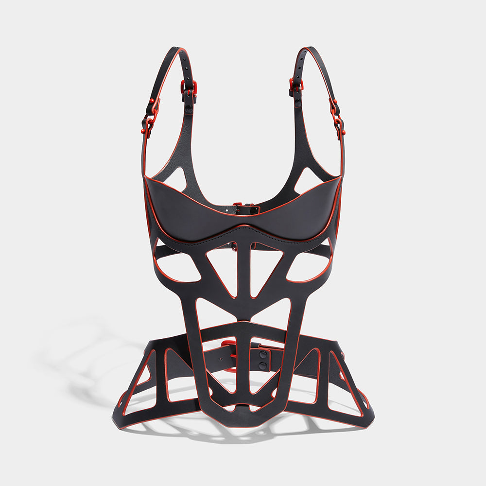 cut out balcony bodice and corset set red edge