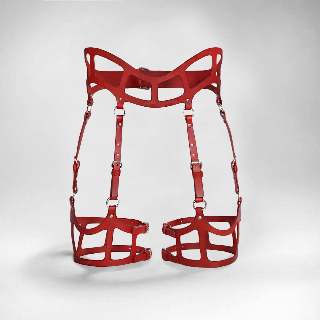 curved cut out suspender harness red fleet ilya