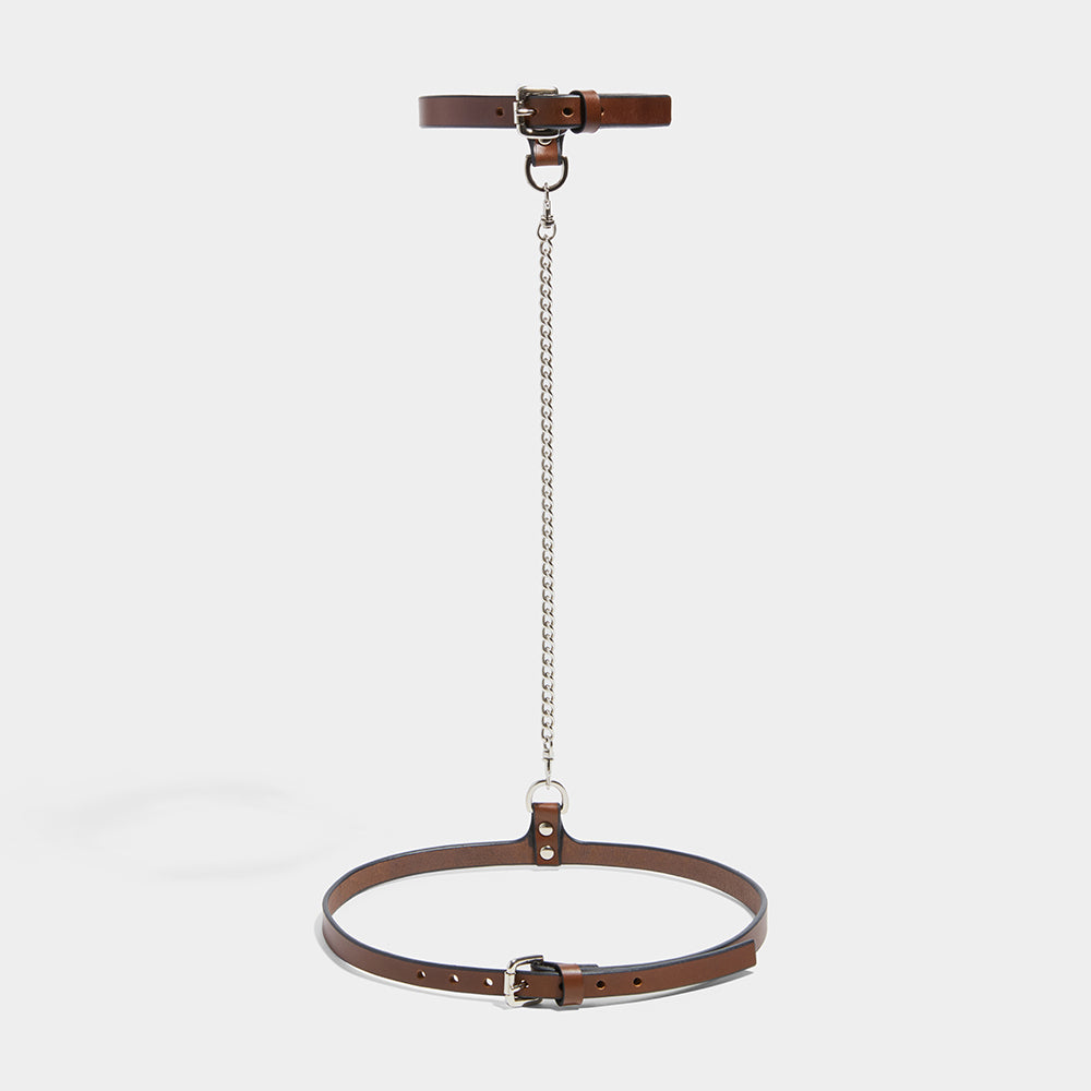 SLIM CHAIN COLLAR & BELT BROWN