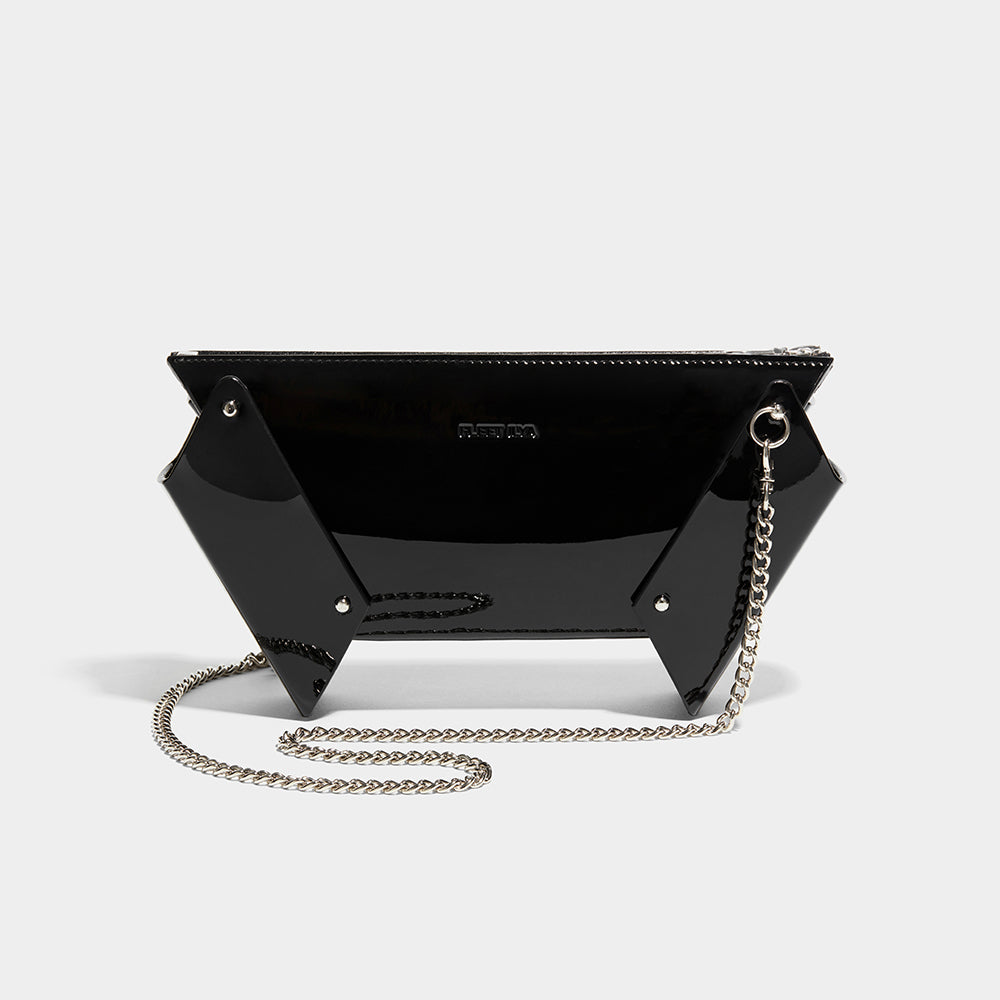 winged box clutch with chain patent black fleet ilya