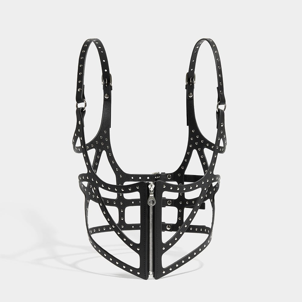 STUDDED ZIP CUT OUT CORSET - BLACK | Harnesses &amp; Bodypieces | Fleet Ilya
